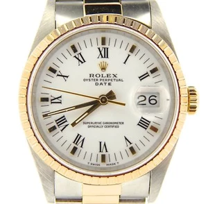 Rolex Date 15223 Mens 18K Gold & Stainless Steel Watch Oyster Band Roman Dial - Picture 1 of 7