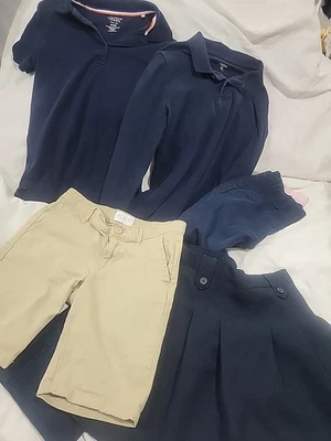Mixed Lot Girls School Uniforms Khaki Shorts,  Navy Shirts , Pants & Skirt Sz 8  - Image 1 of 4