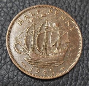 1945 Great Britain Half Penny Coin - Picture 1 of 2