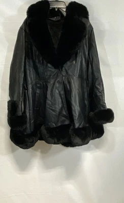 Jaqueta Casaco Granorente Feminina Preta Couro Sintético Acabamento de Pele Sintética Forrada Tamanho G - Imagem 1 de 4