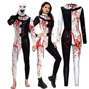 Halloween Blutiger Clown Kostüm Overall Kapuze Body Unisex Party Outfit - Bild 1 von 36
