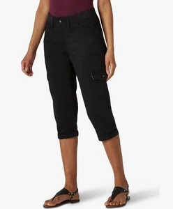 Lee Women's Relaxed Fit Austyn Knit Waist Cargo Capri Pant Black Size 14 - Picture 1 of 13