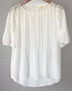 Camisa Blusa L’AGENCE Para Mujer S Transparente Manga Cuarto Plisada Blanca Crema Top - Imagen 1 de 6