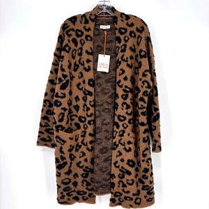 NWT Knox Rose Cardigan Cheetah Print Brown & Black Winter Fall Size Large - Picture 1 of 6