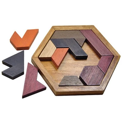 Rompecabezas de madera hexagonal - Rompecabezas Tangram ecológico Foto 1 de 4