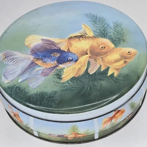 Early Rare Huntley & Palmers Biscuit Tin Aquarium Fish Goldfish Koi 1958 Vtg HTF - Picture 1 of 21