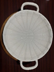 Weiße Italien Korbgeflecht Keramik Servierschale mit Griffen 8934 - Bild 1 von 12