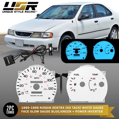 BLUE/GREEN Glow Gauge White Overlay For 95-99 Nissan Sentra NO TACH Cluster Foto 1 de 4