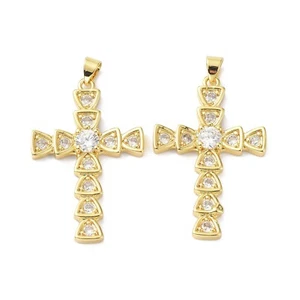 5 Stck. 18K vergoldet Messing Micro Pave Zirkonia Kreuz Anhänger 37x24x4 mm - Bild 1 von 3