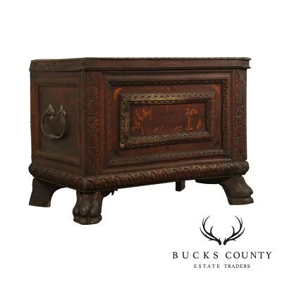 Antiguo cofre italiano renacentista con incrustaciones de nogal cassone Foto 1 de 4