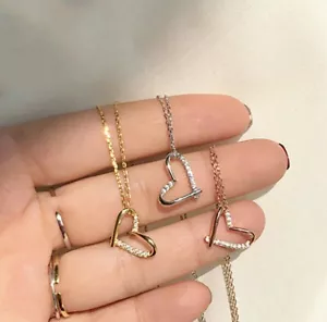 Zirconia Heart Pendant & Necklace Collar 24K Gold Plaided San Valentin Gift - Picture 1 of 12