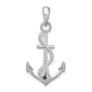 De-Ani Sterling Silver Rhodium-plated Polished 3D Anchor and Rope Pendant - Picture 1 of 3