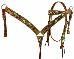 Hand Painted Skull Flowers Cactus Browband Headstall & Breast Collar & Reins NEW - Picture 1 of 1