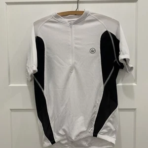 Canari Mens Medium Zip Up Cycling Jersey White/Black EUC! - Picture 1 of 5
