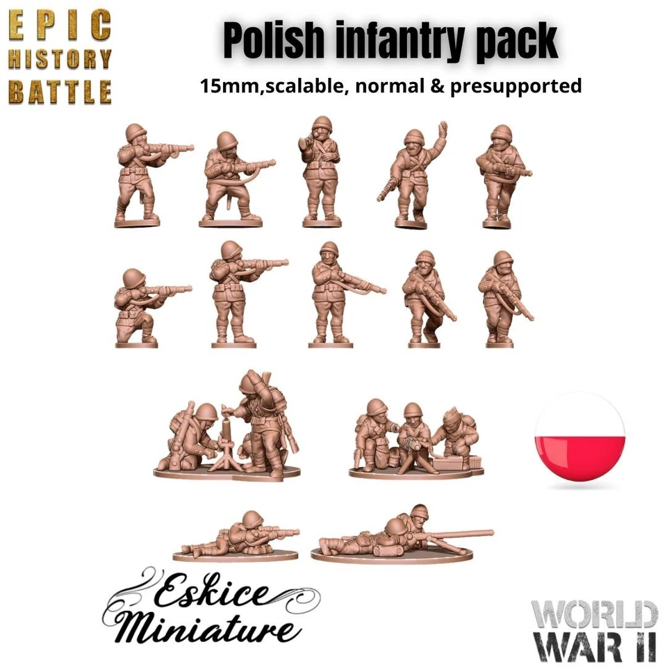Polish Infantry Pack - WW2 - 6mm 10mm 15mm - Fow - FFTOWs - Historical - Image 1 of 1
