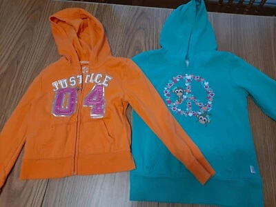 Lote de 2 moletom com capuz Justice tamanho 6 estampa de macaco atlético laranja-petróleo - Imagem 1 de 4