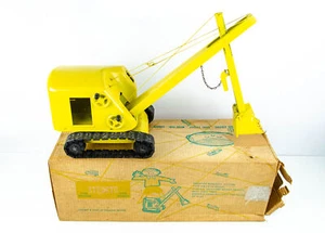 Vintage 1960s Structo Power Shovel Drag Line Crane Yellow Steel w/ Original Box - Picture 1 of 10