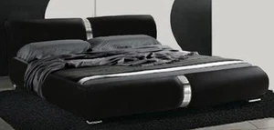 LETTO MATRIMONIALE PELLE ECOLOGICA CON RETE - DESIGN MODERNO ECOPELLE NERO ITA - Foto 1 di 1