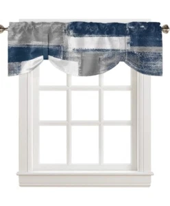 18 X 54 Navy Blue/Gray/White Abstract Window Valance 1 Panel - Picture 1 of 3