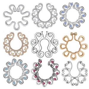 Clip On Falso Piercing Flor Floral Lazo Pezón Protector Anillo Barra Joyería Reino Unido - Imagen 1 de 27