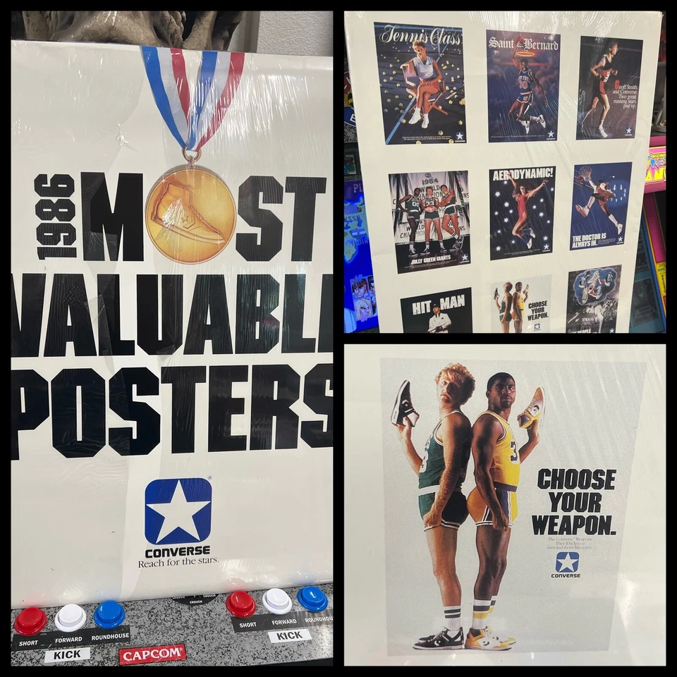 1986 Converse MVP 17x23 Poster Pack of 9: Magic Bird Dr. J Mattingly NEW SEALED - Image 1 of 4