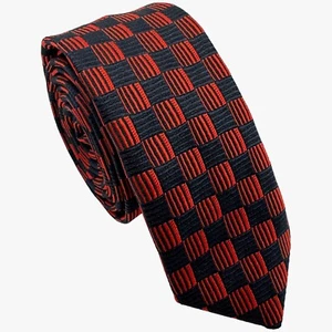 Cravatta snella quadrata a scacchi rosso e blu navy - Realizzata in Wrexham - Foto 1 di 3