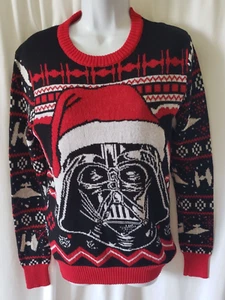 Star Wars Christmas Sweater Womens Size S Black Red Santa Darth Vader - Picture 1 of 6