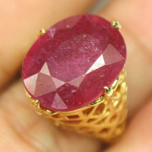 Gemstone 14 x 17 mm. Red Ruby Jewelry Ring 925 Silver 18K Gold Size 6.5 - Picture 1 of 4