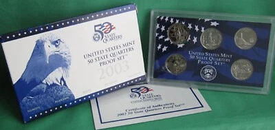 2003 S Five Coin State QUARTER Proof 5 Coin Set Statehood 25c Coins Box and COA - Image 1 of 3