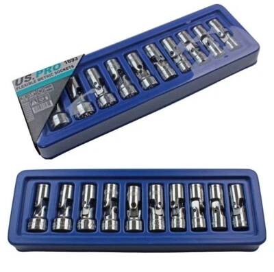 US PRO 3/8" DRIVE FLEXIBLE SOCKET SET METRIC 10mm to 19mm UJ Wobble Joints - Image 1 of 3