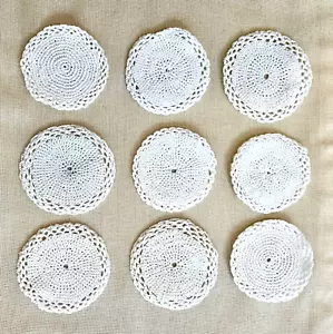 Lote de 9 posavasos de ganchillo a mano tapetes 3,5" de ancho blanco vintage - Imagen 1 de 7