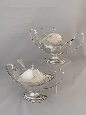 Sterling Silver TUREENS & Ladles 1904 London T BRADBURY ANTIQUE Silver BOWLS Cover