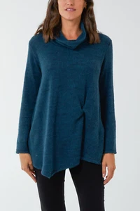 Petrol Cowl Neck Twist Knot Front Jumper - Picture 1 of 2