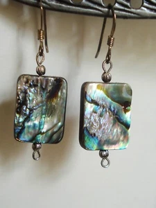 1  1/2" Dangle Abalone Rectangle Earrings, swirls different colors #2 - Picture 1 of 5