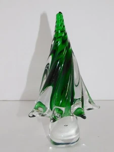Glass Christmas Tree Paper Weight Clear Green Holiday - Picture 1 of 12