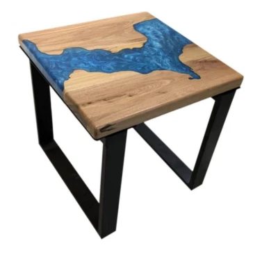 Mesa epoxi Blue River, mesa epoxi lateral, mesa de centro, tapa de río de resina Foto 1 de 4