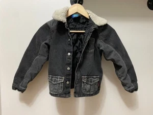 Children's two-toned black denim bomber jacket, lined preppy size child 6 - Picture 1 of 5