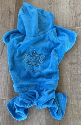 Doggie Velour Jogging Suit Sweatershirt Hoodie Blue Crown Logo Size Small - Image 1 of 4