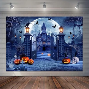 Joliaco Halloween Fotografie Hintergrund Spukhaus Friedhof Hintergrund Pum... - Bild 1 von 6
