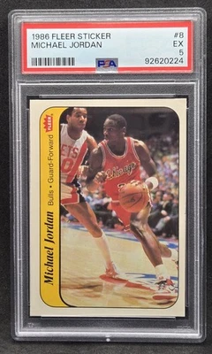 1986-87 Fleer 篮球贴纸 #8 迈克尔·乔丹新秀卡名人堂 RC PSA 5 EX — 第 1/2 张图片