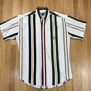 Camicia vintage Chaps Ralph Lauren uomo manica corta con bottoni a righe taglia media - Foto 1 di 9