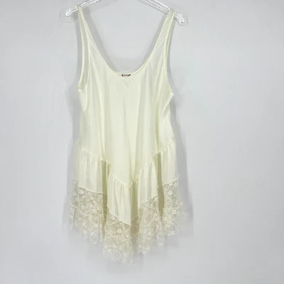Free People Intimates Mini Slip Dress Womens L Cream Lace Trim Tiered Coquette - Image 1 of 4