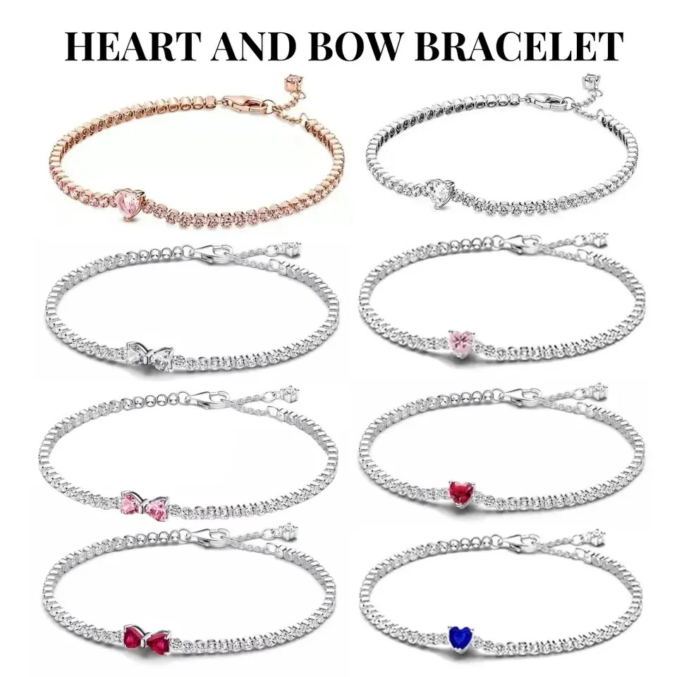 Brazalete Corazón Plata Esterlina 925 Mujer Rosa Arco Piedra Eslabón Hágalo Usted Mismo Joyería en Capas Foto 1 de 4