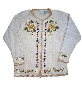 Donnkenny Woman's Tan Embellished Cardigan button down cardigan Size Medium - Picture 1 of 3