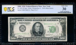 AC 1934 $500 FIVE HUNDRED DOLLAR BILL New York PCGS 30 comment - Picture 1 of 2