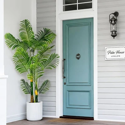 Palmera artificial falsa 6 pies 1 paquete con maceta blanca y musgo libre, resistente a los rayos UV... Foto 1 de 4