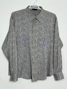 Camisa Tulliano Para Hombres Manga Larga Abotonada Paisley Bordada Gris Púrpura XL - Imagen 1 de 4