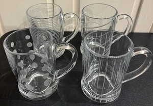 Mikasa Cheers Heavy Glass Mugs Set Of 4: Spirals, Swirls, Polka Dots And Lines - Picture 1 of 9