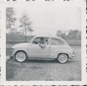 Snapshot Vintage Photo Handsome Young Man Fiat 600 Car Automobile Driving 1959 - Picture 1 of 5