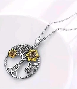 Cadena Plateada amuleto Árbol De La Vida Con Girasoles Y Diamantes De Imitación  - Bild 1 von 4